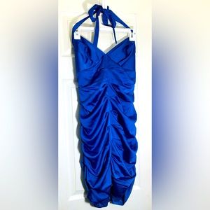 BCBG MAXAZRIA Sapphire Blue Crinkled Cocktail Dress. (Strap ties in the rear)